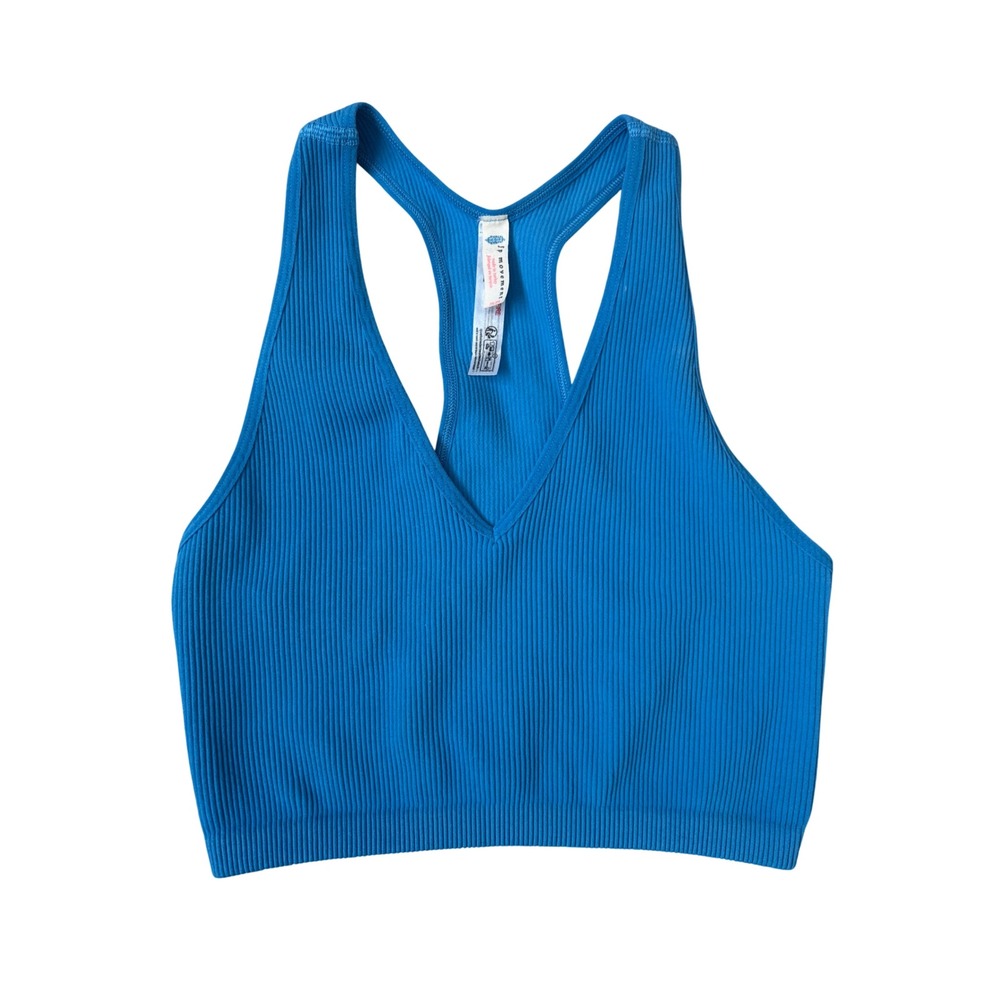 Free People Movement Good Karma Blue Ribbed V-Neck Racerback Crop Top M/L